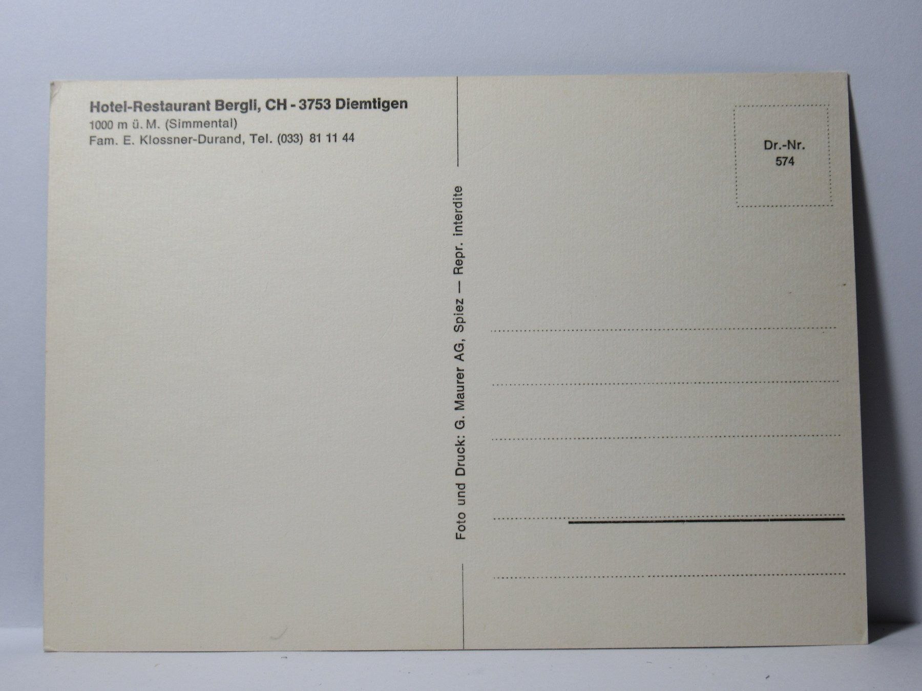 Ansichtskarten: Hotel - Restaurant Bergli , Diemtigen – Neu (gemäss Beschreibung) aus Grenchen von Bluemchen1900 1