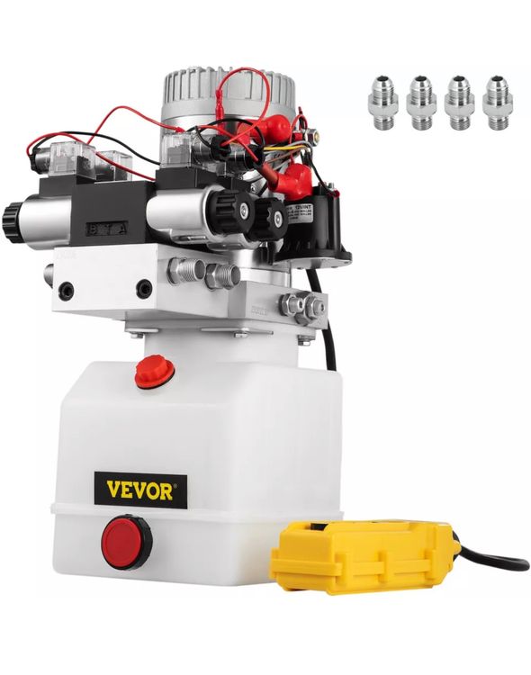 Produktbild von VEVOR Hydraulikpumpe 12V, Einfachwirkend, 4L Tank, Mit Fernbedienung, 3200 PSI, Für Kippanhänger & Hebebühnen