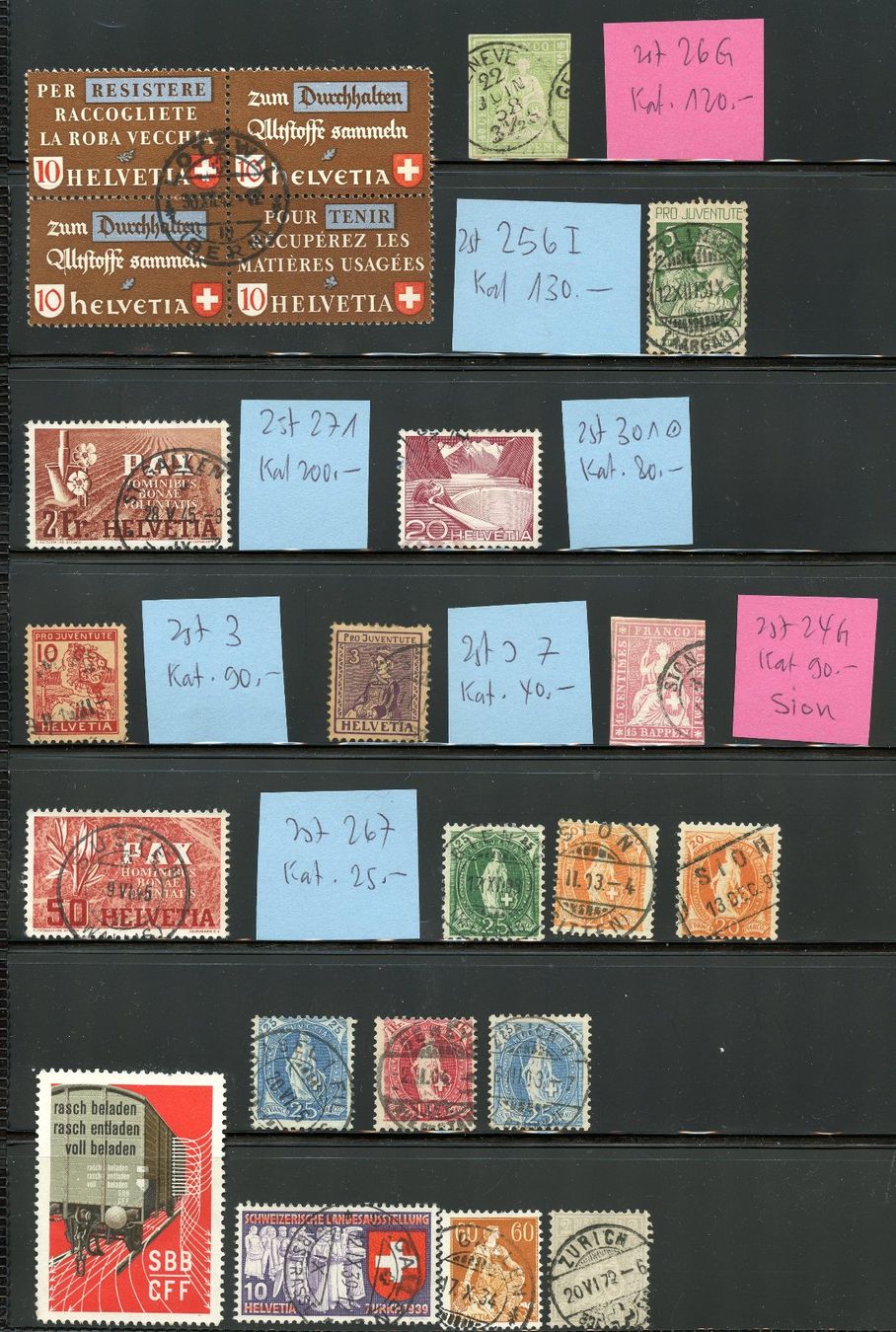 Tutti i francobolli: 1 Lot Schweiz auf 2 Albenseiten 8.6. – Usato da Steffisburg venduto da Charlamov