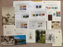 Schweizer Briefmarken auf Bögli + Weihnachtsgrüssen der Post