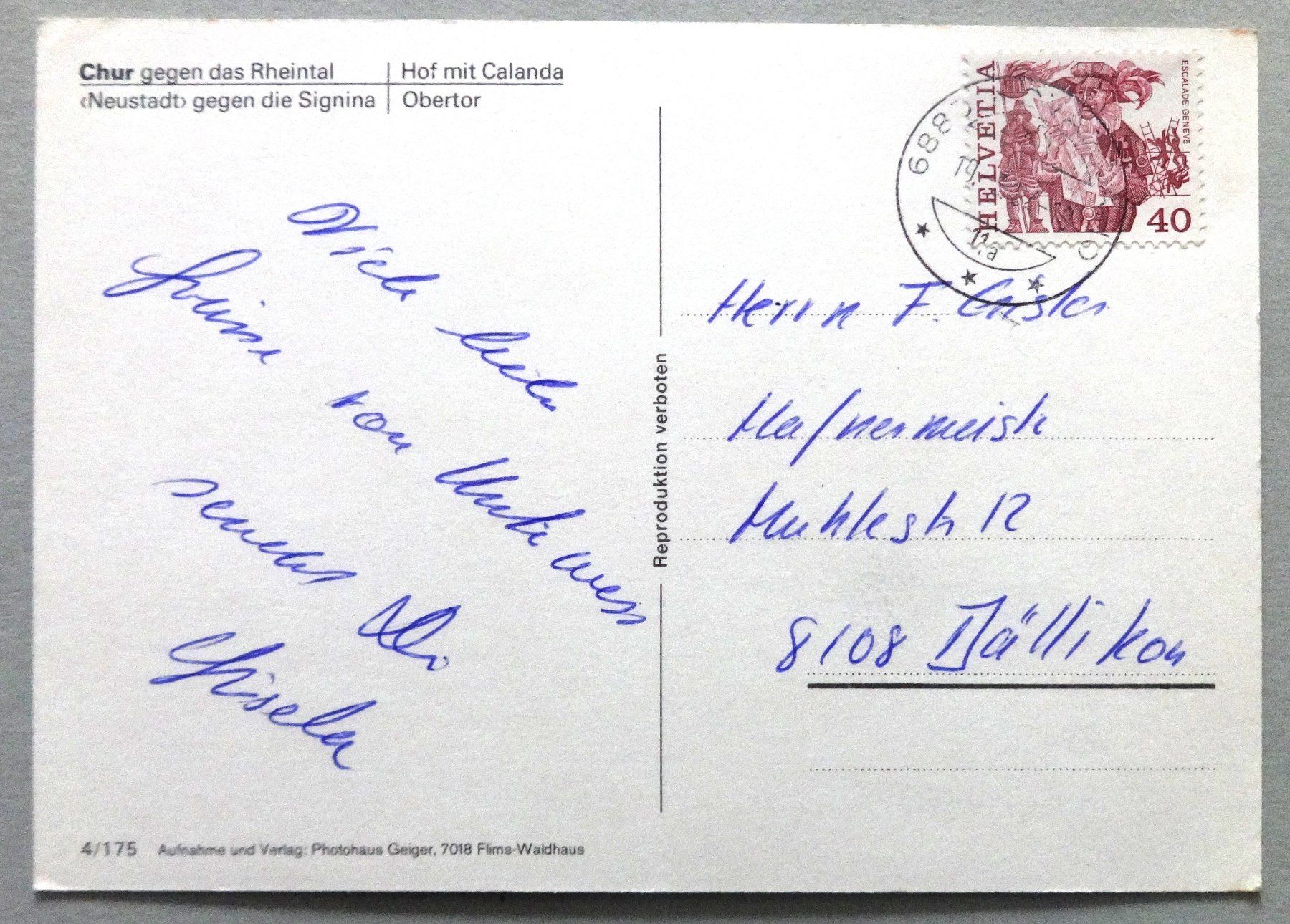 Cartoline postali: Chur – Usato da Fétigny venduto da Billy2miny 1