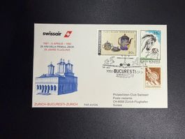 Swissair Sonderflugbrief Bukarest-Zürich 1992