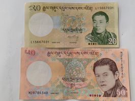 Bhutan 2 banknotes,delivery mi September