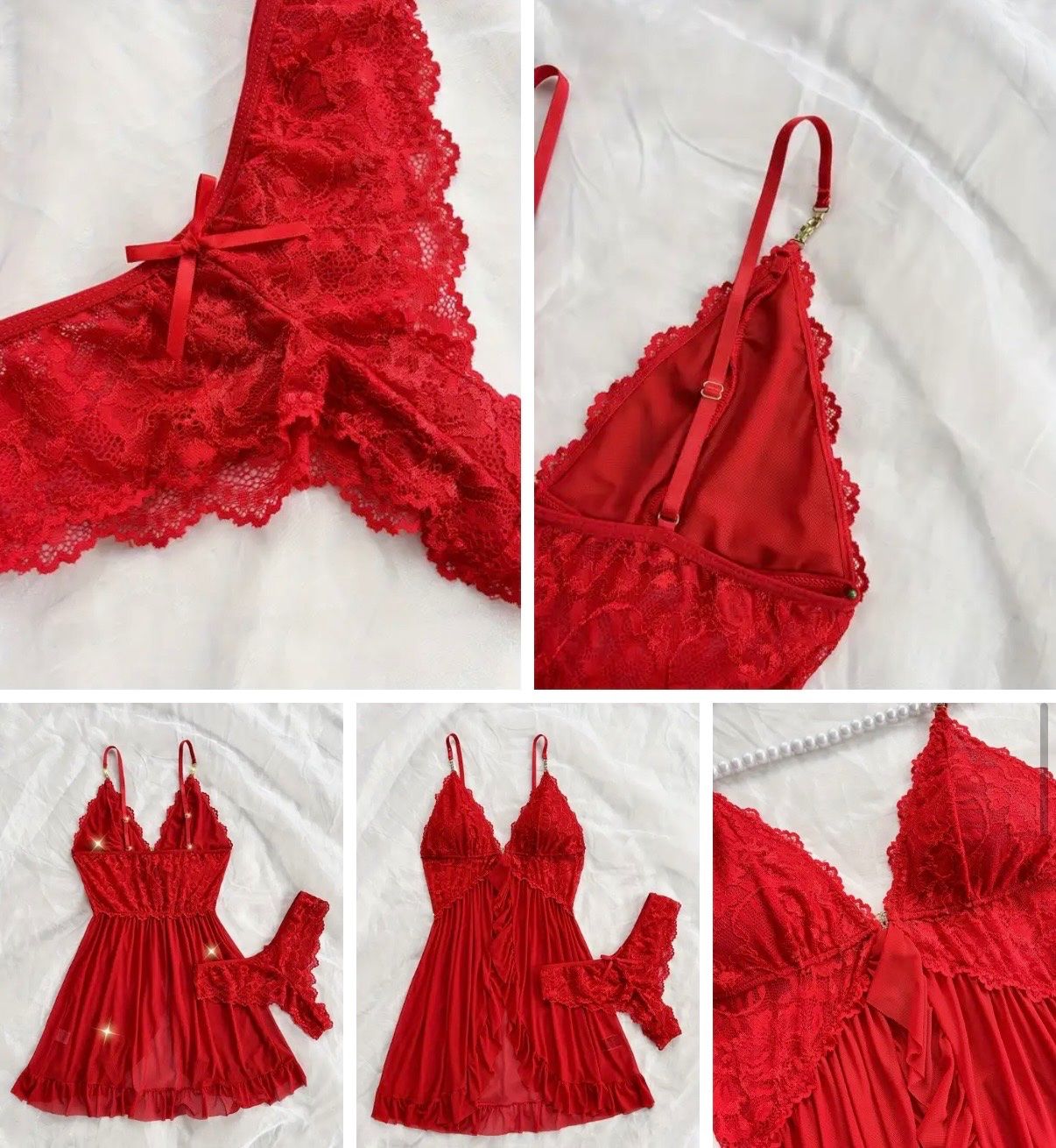 Sonstige Unterwäsche: Negligee-Spitzennachthemd-String-Spitzen Slip-Rot - Grösse S – Neu (gemäss Beschreibung) aus Teufenthal AG von MeineSchatztruhe 1