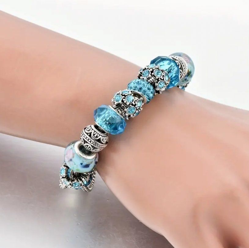 Bracciali & Braccialetti: Blue Rhinestone Beads Bracelet 18 sm – Nuovo e nell'imballaggio originale da Genève venduto da AWWA 2