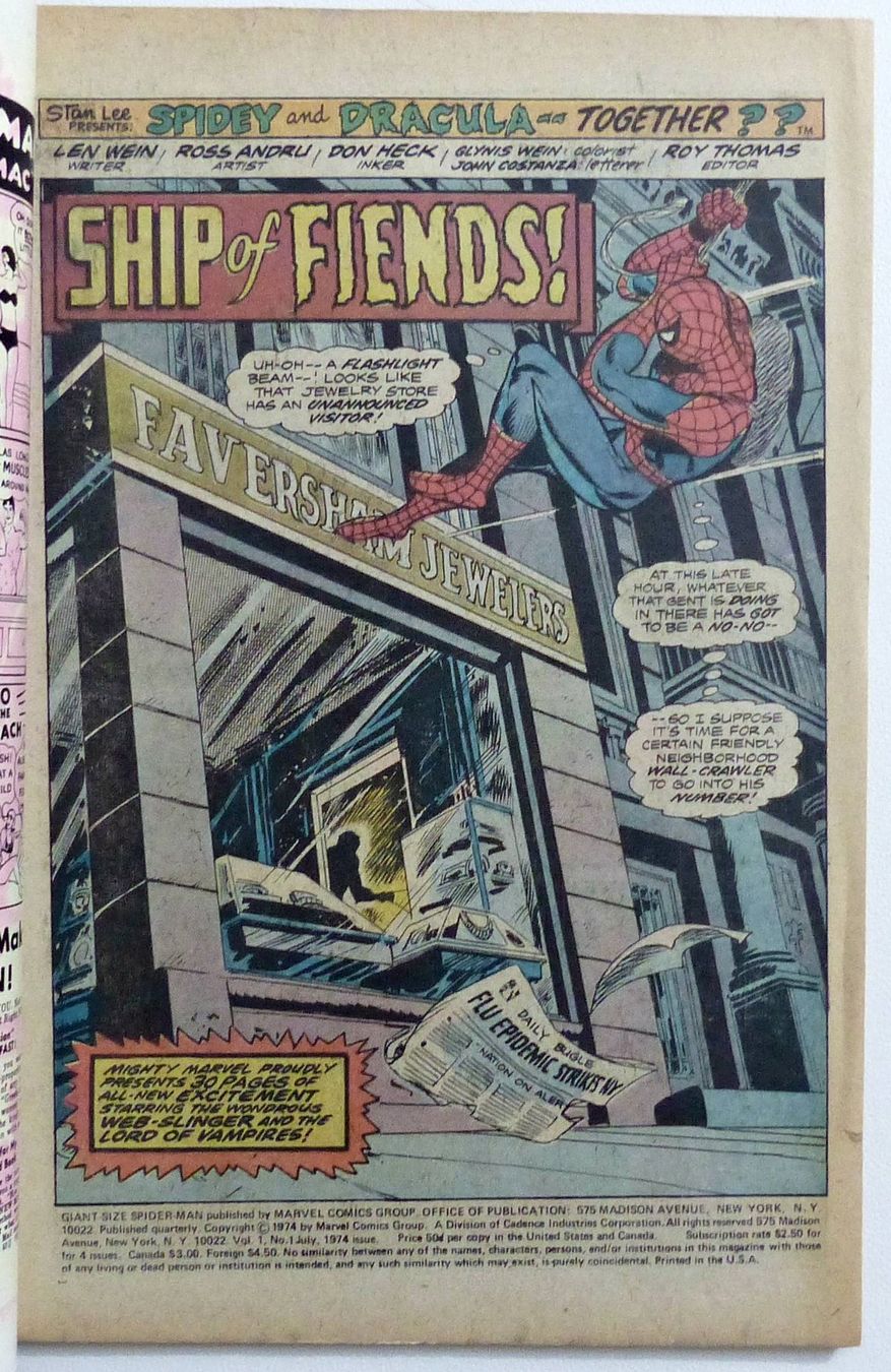 Fumetti: SPIDER-MAN GIANT SIZE #1 AND DRACULA MARVEL 1974 – Usato da Lugano venduto da YouWantUS 1