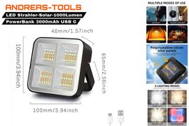 LED Strahler-Solar-1000Lumen PowerBank 3000mAh USB C