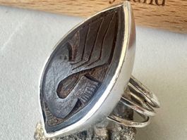 Vintage Silberring mit handgeschnitztem Relief Gr. 60 Unisex