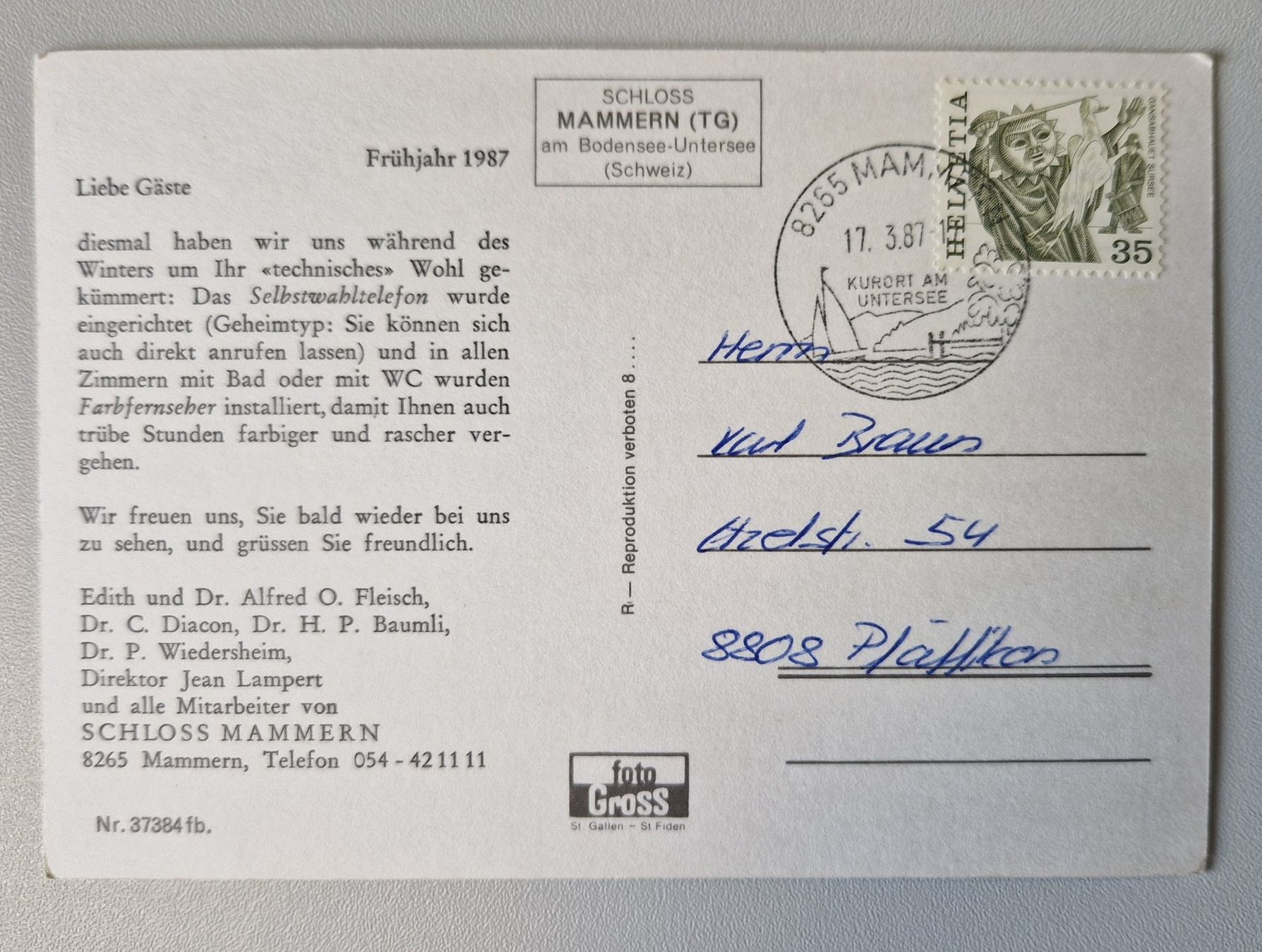 Cartoline postali: Schloss Mammern TG 1987 rar – Usato da Melchnau venduto da Fishel 1