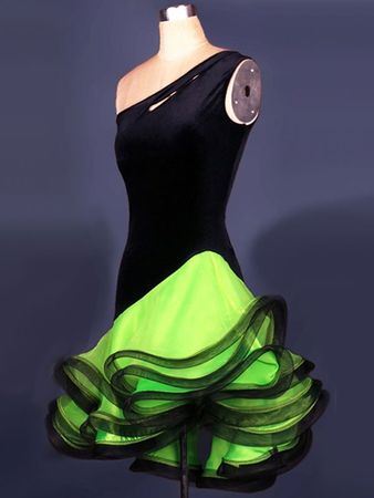 Samt-Tüll Kleid (Mini, schwarz/grün)