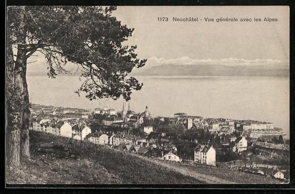 Cartes postales: Neuchâtel, Vue générale avec les Alpe – D'occasion à Berlin par bartko-reher