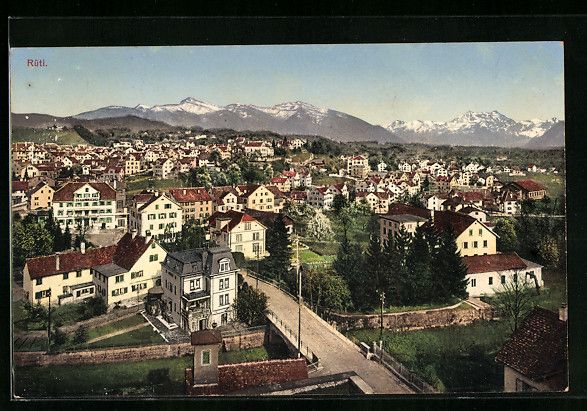 Cartoline postali: Rüti, Teilansicht mit Bergkette aus der – Usato da Berlin venduto da bartko-reher