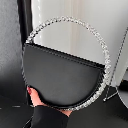 Elegante Halbmond-Handtasche mit Strassgriff