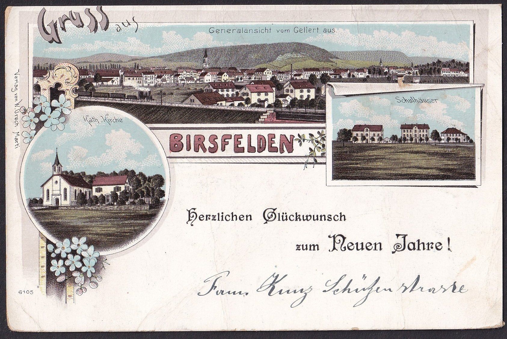 Cartoline postali: Birsfelden farbige Lithografie 3 Bilder – Usato da Olten venduto da clotaldi