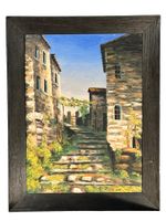 Beautiful Italian street scene oil signed painting on canvas