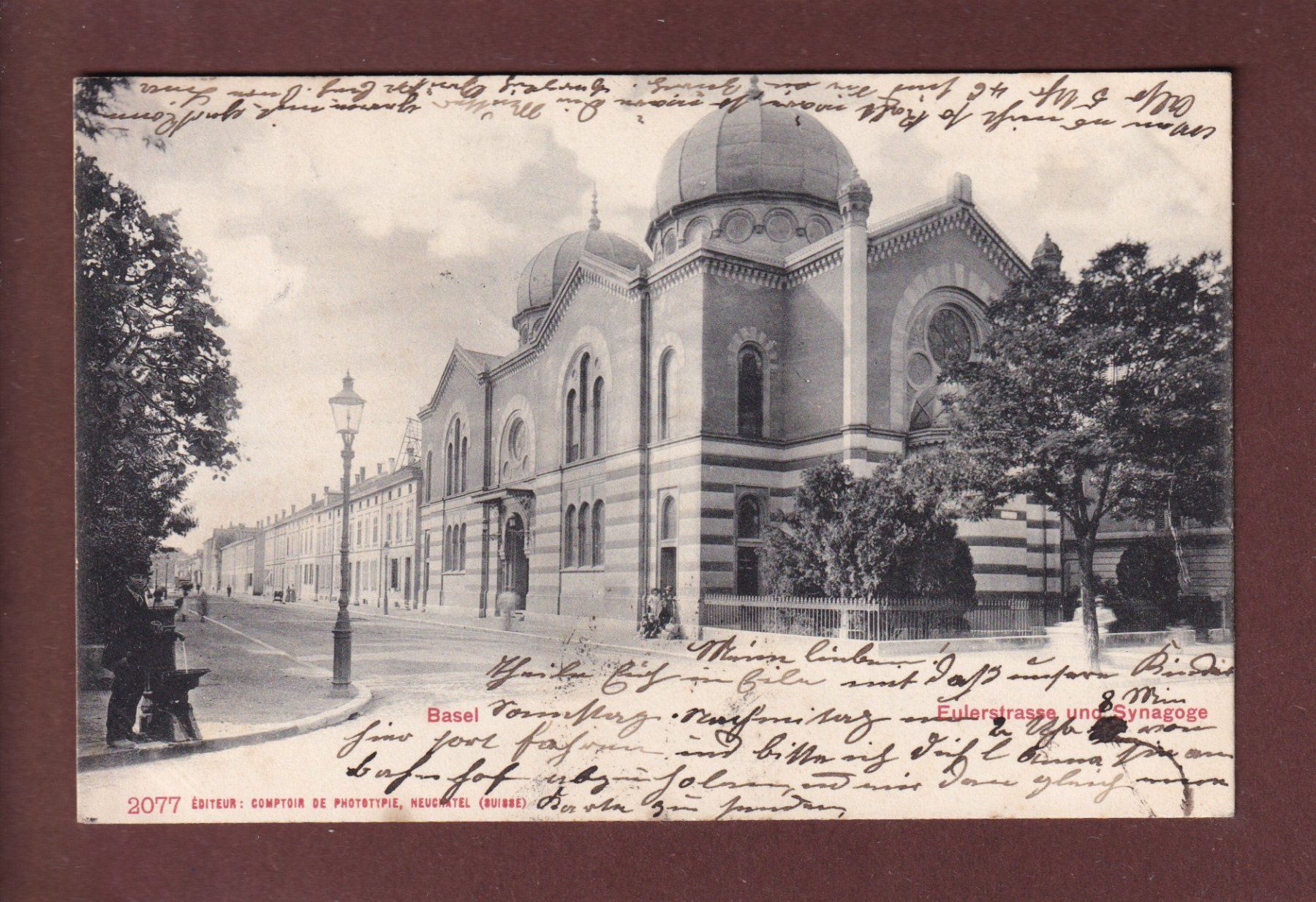 Cartoline postali: BASEL - Eulerstrasse - Synagoge - 1902 – Usato da Pully venduto da nicecards