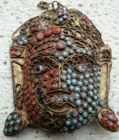 SEHR ALTE ANTIKE TIBET.MAHKALA MASKE,--9 x 7,5 CM,--