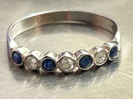 Silberring mit blau-weissen steinen "Elegante" (60)