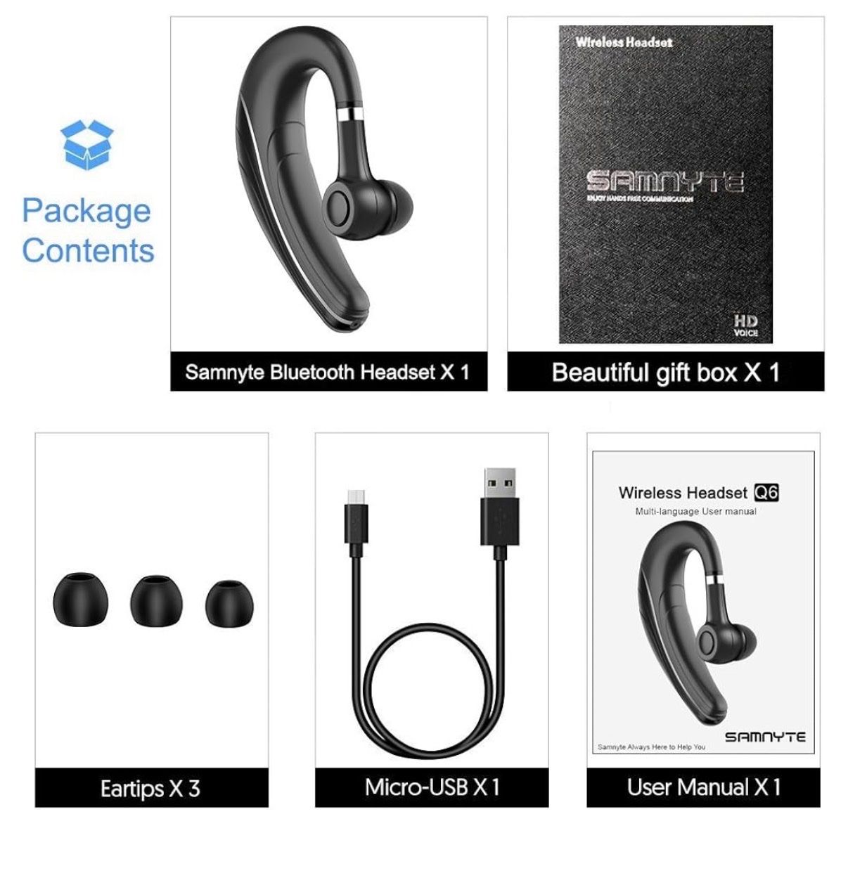 Cuffie: Samnyte Q6 Bluetooth Headset – Nuovo e nell'imballaggio originale da Kloten venduto da canela9 2
