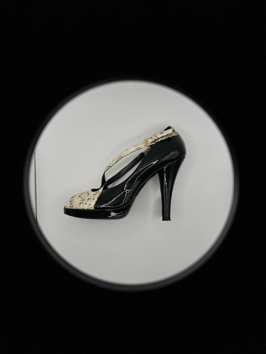 Borbonese Scarpe da donna: Borbonese High Heels Schwarz Beige Snake Print – Usato da Biel/Bienne venduto da sec_2llb