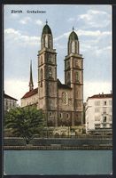 AK Zürich, Grossmünster vom Wasser aus