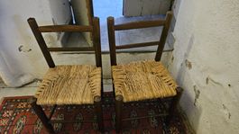 2 sedie per bambini in legno e paglia