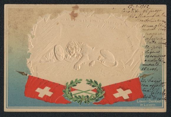 Cartoline postali: Luzern, Ansicht vom Löwen-Denkmal, 1902 – Usato da Berlin venduto da bartko-reher