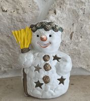  Vintage Schneemann Windlicht Keramik weiss 