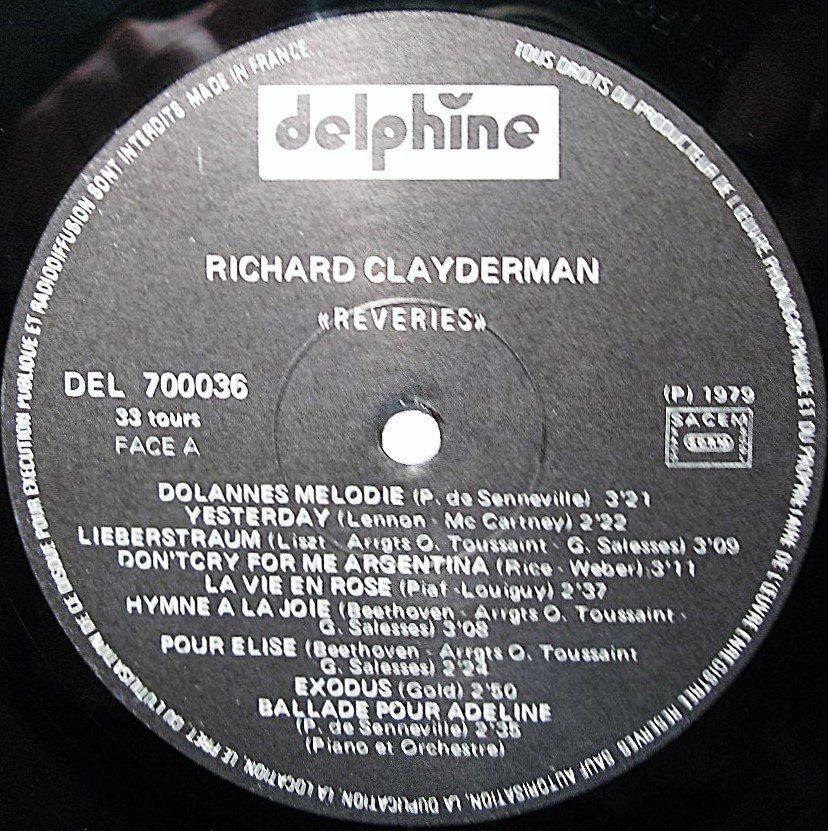 Dischi in vinile: RICHARD CLAYDERMAN "Rêveries" LP IN VG++/EX – Usato da Monthey venduto da Pingmub 3