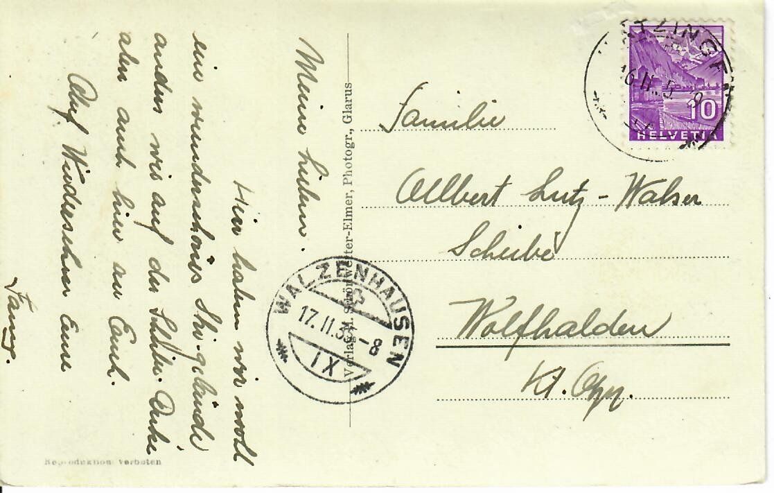 Cartoline postali: Braunwald - Ortstockhaus 1935 – Usato da Hochdorf venduto da Ziegel-16 1