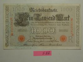 Dt. Reich Reichsbanknote 1000Mark 21.April 1910 gebraucht.