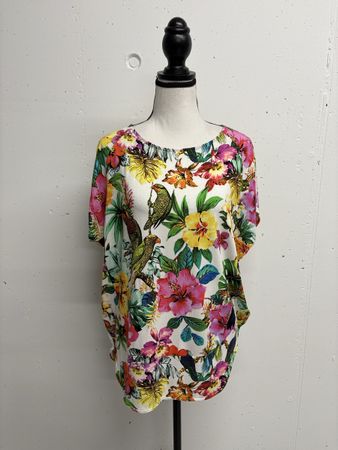 Fratelli M Shirt Gr. S/M Blumen Viskose weiss bunt