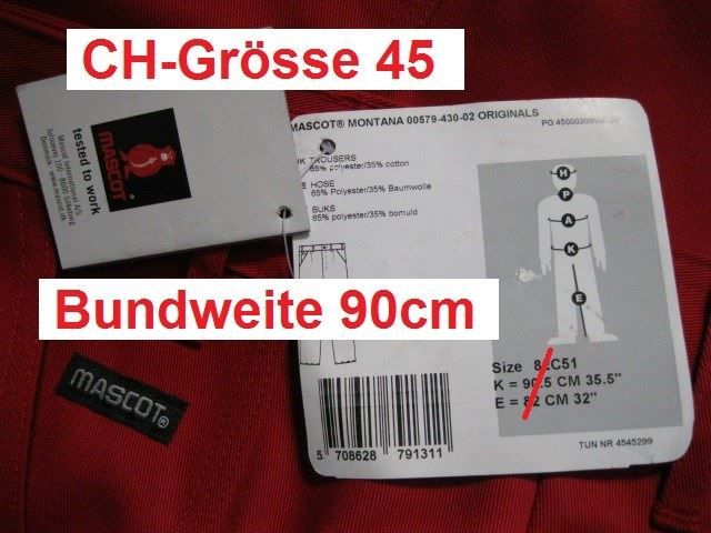Pantaloni: Arbeitshose MASCOT Montana Gr. 45 rot, neu – Nuovo (secondo la descrizione) da Eschenbach SG venduto da brocarte 8