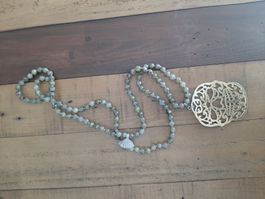 sautoir perles labradorite avec pendentif tete de mort