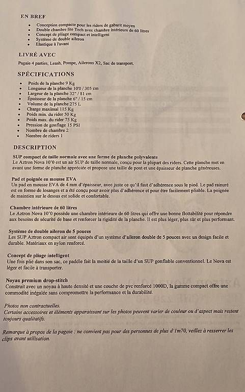 Gommoni, kayak & canoe: Paddle Aztron Nova 10'0  NEUF  Kit complet – Usato da Essert-Pittet venduto da lyli01 2