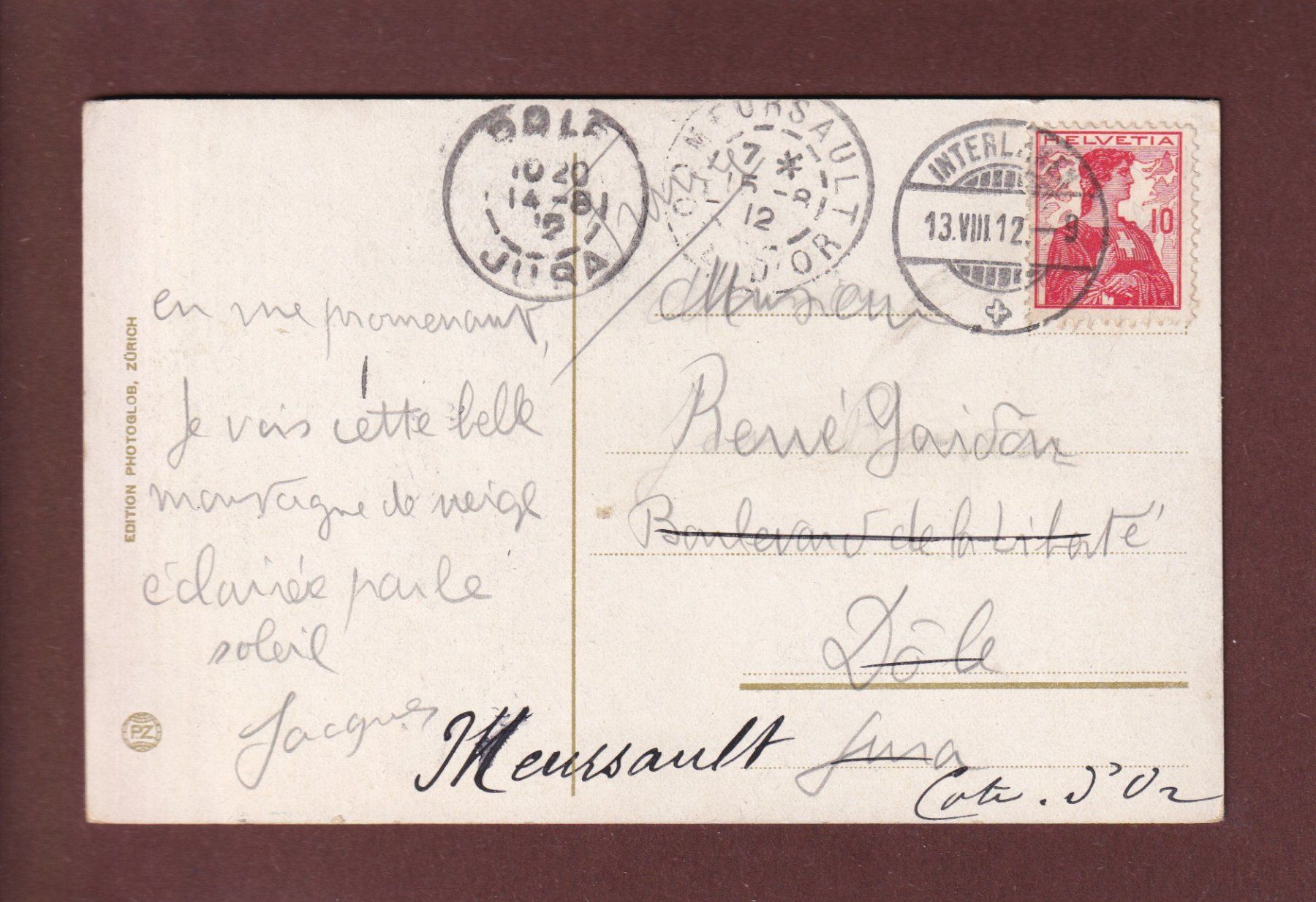 Cartoline postali: INTERLAKEN - Jungfrau - 1912 – Usato da Pully venduto da nicecards 1