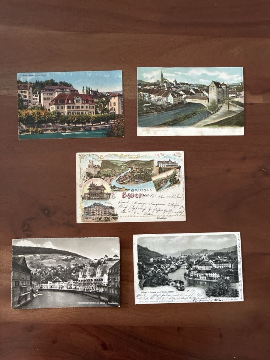 Cartoline postali: 5 Ansichtskarten Schweiz von Baden AG – Usato da Oftringen venduto da Cla.vD.74