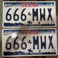  🇺🇸 2x Paar U.S. Autoschild, Texas 666-MWX - ORIGNAL
