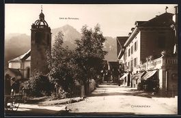 AK Champery, Strassenpartie mit Kirche
