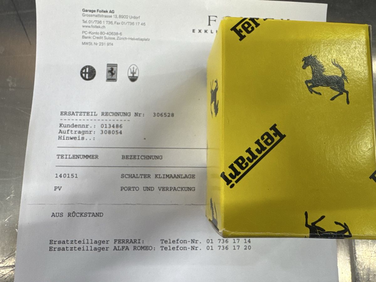 Ferrari Tutti pezzi di ricambio auto: Schalter Klimaanlage Ferrari Testarossa – Nuovo e nell'imballaggio originale da Oftringen venduto da lar_569b