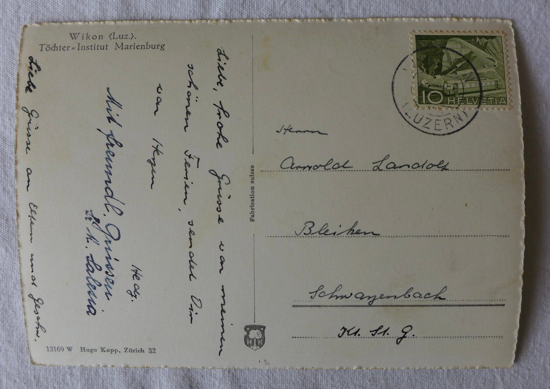 Ansichtskarten: AK WIKON LU, Töchter Institut Marienburg – Gebraucht aus Wallisellen von aloa09 1