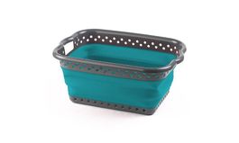 NEUF : Panier à linge pliable gris et turquoise