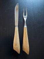 Vintage Fleisch Set, Messer & Gabel mit Holzgriff, Top!