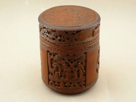 Boite à thé / tabac asiatique Bambou sculpté Geschnitzte Box