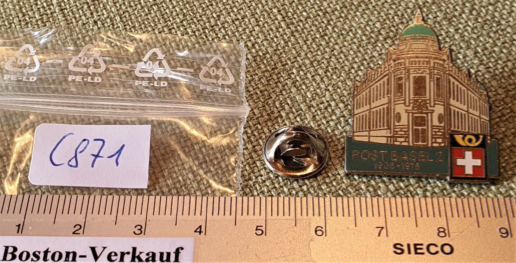 Placchette & Badge: C871 - Pin PTT Post Basel 2 1908 - 1975  Nr. 638 – Usato da Reinach BL venduto da Boston-Verkauf 2