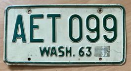 US Nummernschild Washington 1963 AET 099