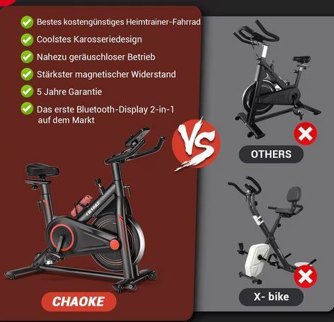 Vélos d'appartement: CHAOKE Heimtrainer mit App Farbe Rot/Schwarz – Neuf (Voir description) à Illnau par Tarzan200 6