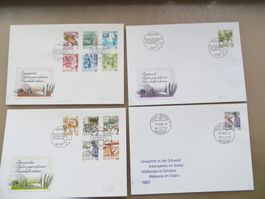 4 Briefe FDC Postbeförderung (Satz+Unwetter) 1986, 87 und 89