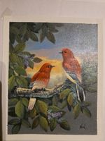 Bild Blatt Zeichnung Gemälde Vögel signiert