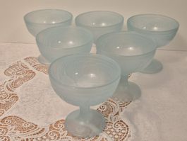 6x Luminarc Dessertgläser blau matt – Frankreich Vintage Set